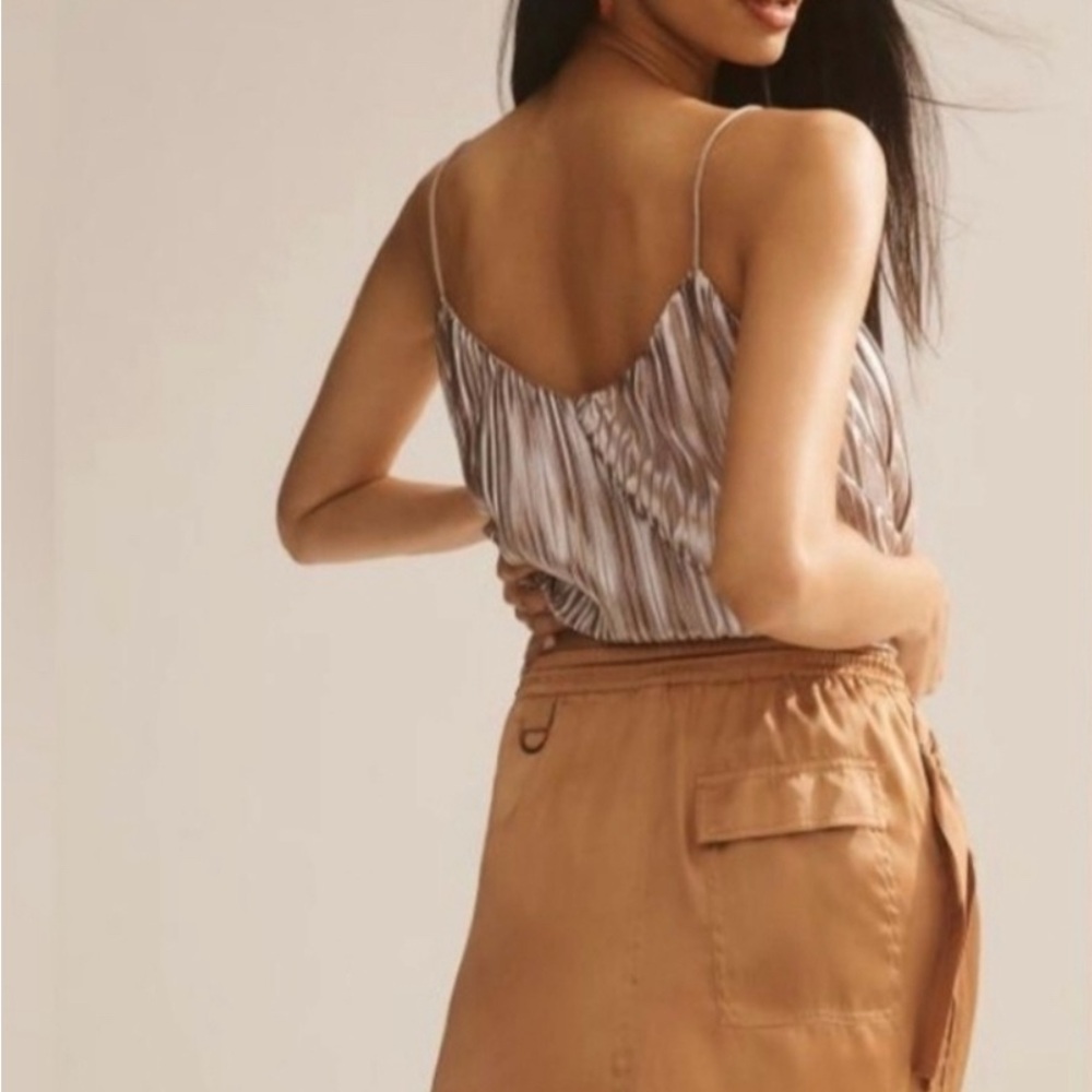 Anthropologie Love The Label Gold Cargo Satin Skirt - Picture 2 of 12